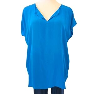 🔥ASKARI Blue 100% SILK Sleeveless Vneck Blouse/ Top Women's Size‎ Large